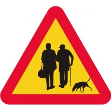 Varningsskylt - äldre par med hund